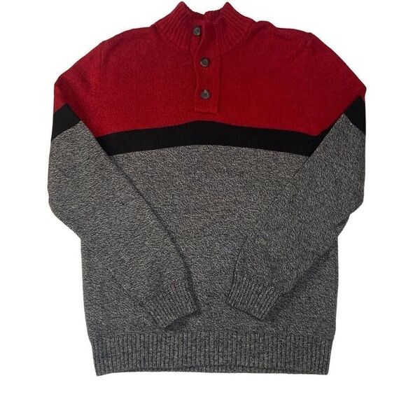 American Eagle Seriously Soft Red Black Gray Colorblock Sweater Men Size Large - Picture 6 of 12